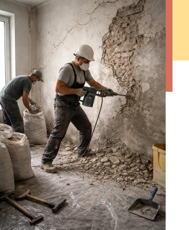 Демонтаж штукатурки со стен в Кимрах от 7516 руб/м² — быстро и недорого | ОТДЕЛОЧНИК-Кмы