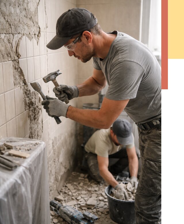 Демонтаж плитки со стен в Кимрах от 887 руб. — быстро и недорого | ОТДЕЛОЧНИК-Кмы