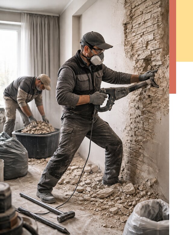 Демонтаж декоративного камня в Кимрах от 1514 руб/м² — быстро и недорого | ОТДЕЛОЧНИК-Кмы