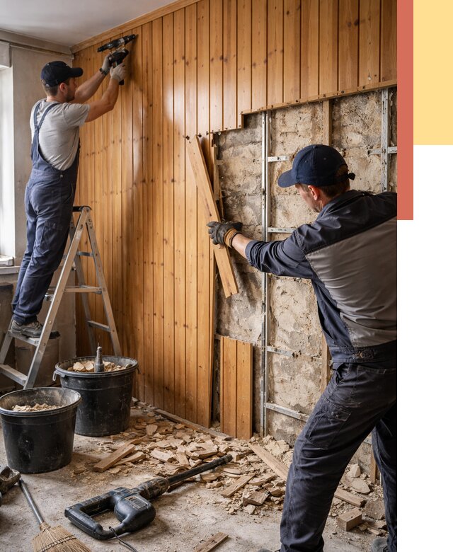 Демонтаж вагонки со стен в Кимрах от 1514 руб. — снятие, удаление, срочно | ОТДЕЛОЧНИК-Кмы