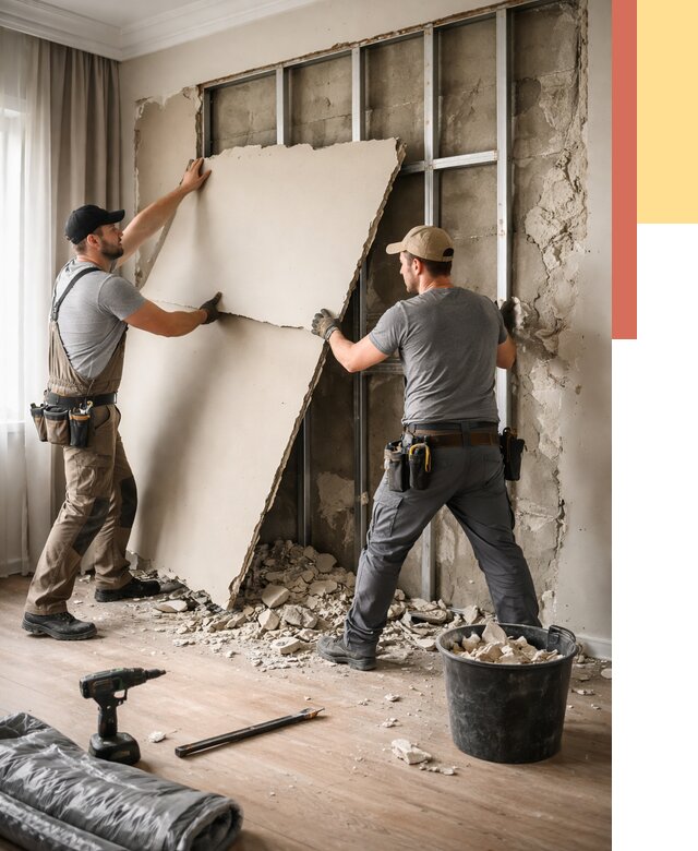 Демонтаж гипсокартона со стен в Кимрах от 365 руб. — услуги демонтажа | ОТДЕЛОЧНИК-Кмы