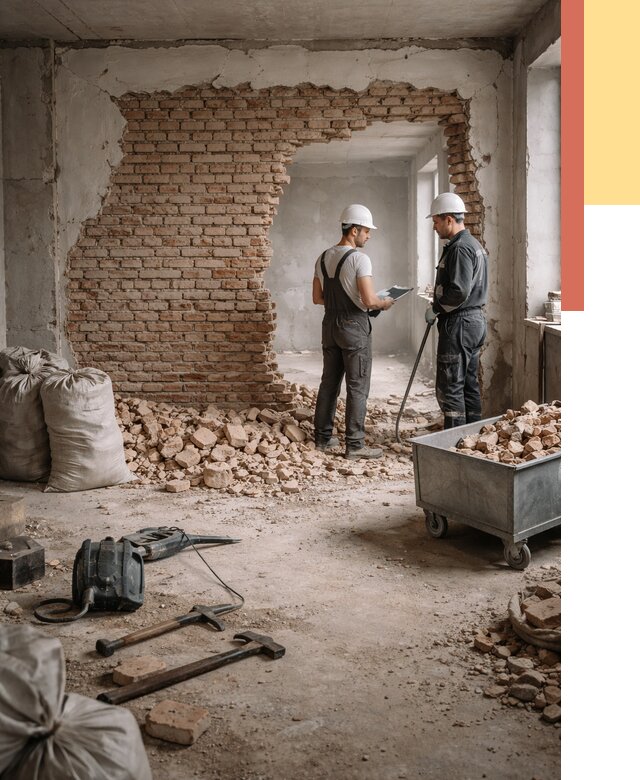 Демонтаж кирпичных стен в Кимрах от 4384 руб. — быстро, недорого, под ключ | ОТДЕЛОЧНИК-Кмы