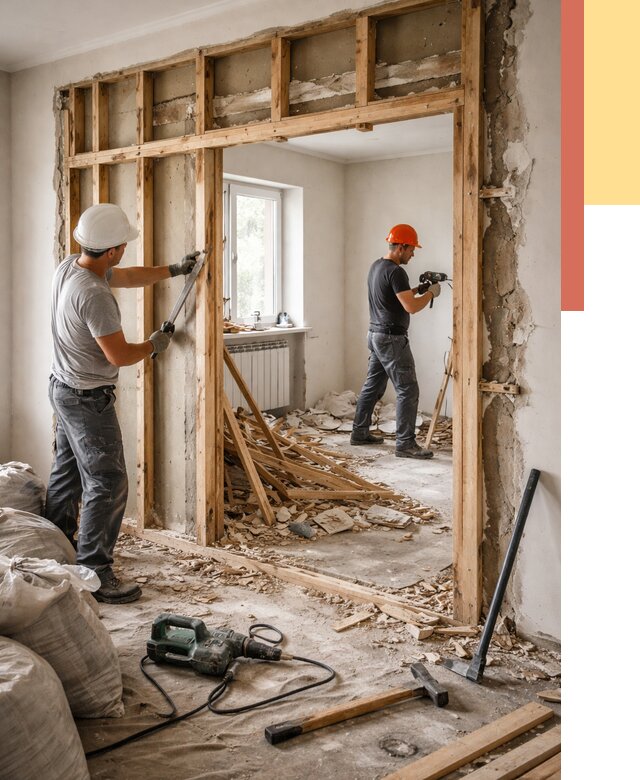 Демонтаж деревянных перегородок в Кимрах от 3340 руб. — быстро и недорого | ОТДЕЛОЧНИК-Кмы