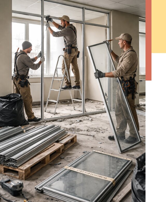 Демонтаж алюминиевых перегородок в Кимрах от 4384 руб. — быстро и недорого | ОТДЕЛОЧНИК-Кмы