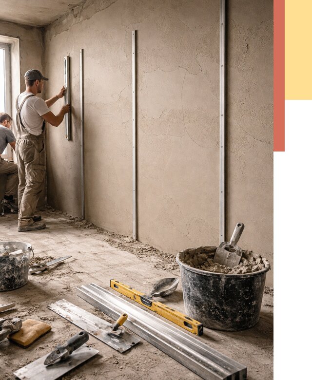 Штукатурка стен по маякам в Кимрах от 5741 руб./м² — выравнивание под ключ | ОТДЕЛОЧНИК-Кмы