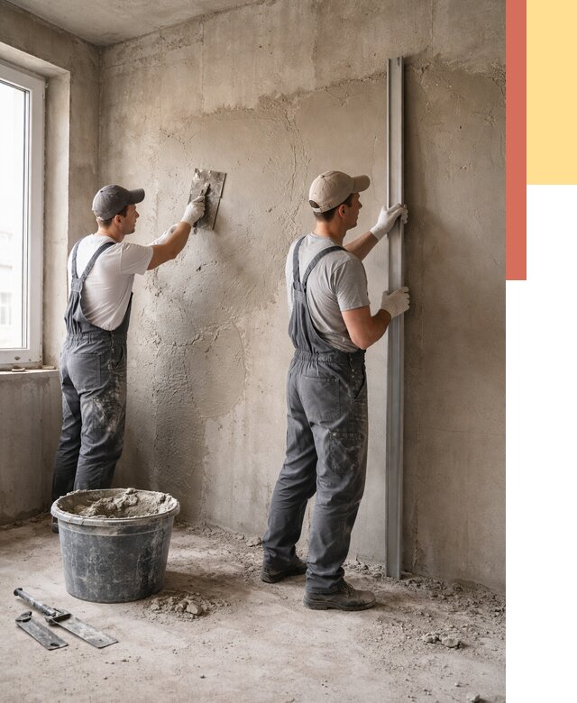 Штукатурка бетонных стен в Кимрах от 4698 руб/м² — качественно и быстро | ОТДЕЛОЧНИК-Кмы