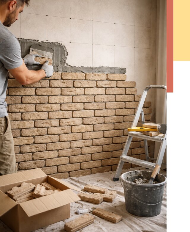 Монтаж декоративного кирпича в Кимрах от 3340 руб./м² — быстро и недорого | ОТДЕЛОЧНИК-Кмы