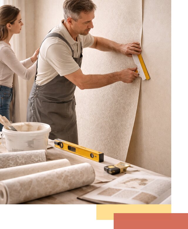 Поклейка обоев с подбором рисунка в Кимрах