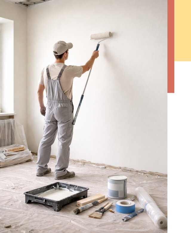 Покраска стен водоэмульсионной краской в Кимрах от 470 руб. за м² | ОТДЕЛОЧНИК-Кмы