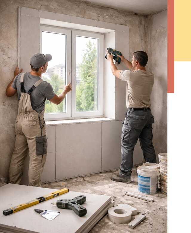 Монтаж откосов из гипсокартона в Кимрах от 4698 руб. под ключ | ОТДЕЛОЧНИК-Кмы