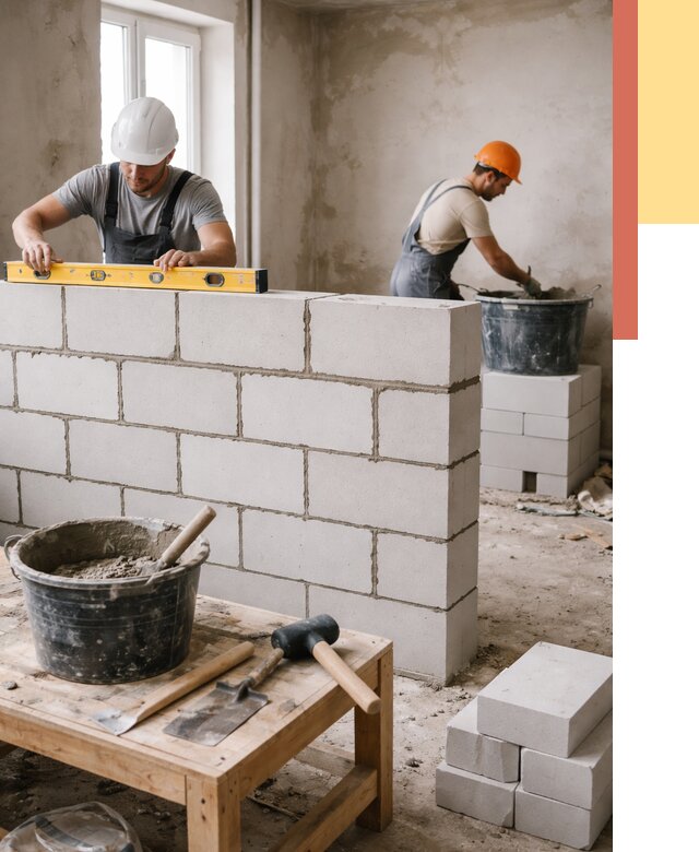 Кладка перегородок из газобетона в Кимрах от 3340 руб. под ключ | ОТДЕЛОЧНИК-Кмы