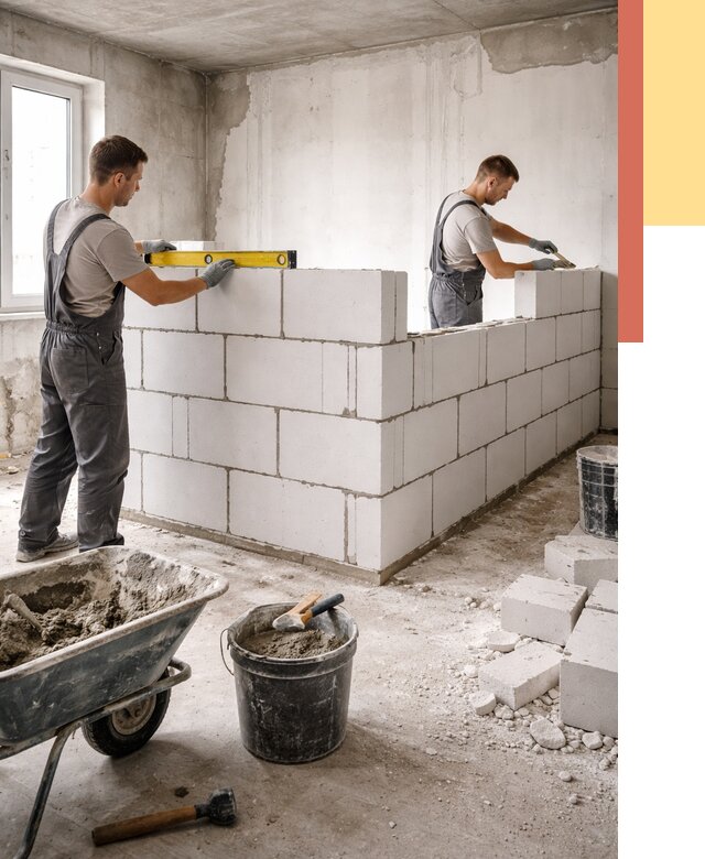 Кладка перегородок из ПГП в Кимрах от 2610 руб./м2 — монтаж и возведение под ключ | ОТДЕЛОЧНИК-Кмы