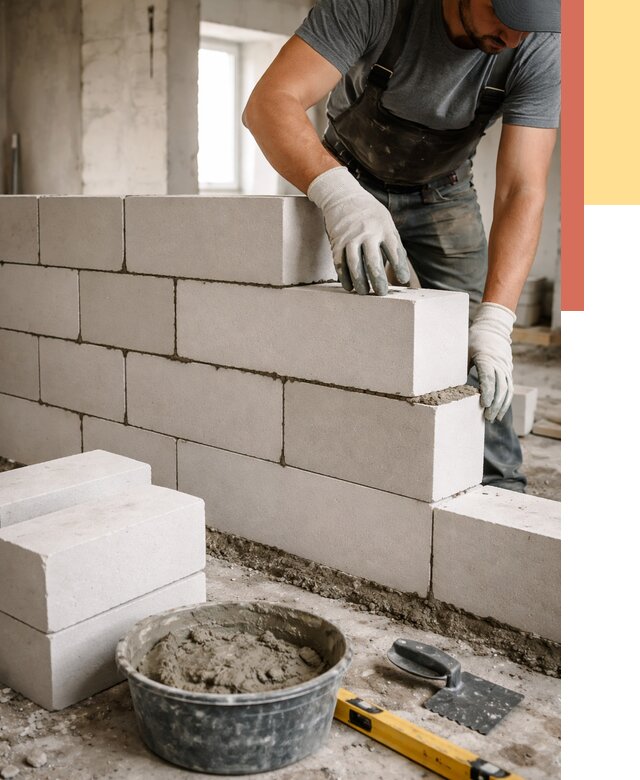 Кладка перегородок из силикатного блока в Кимрах от 4176 руб. под ключ | ОТДЕЛОЧНИК-Кмы