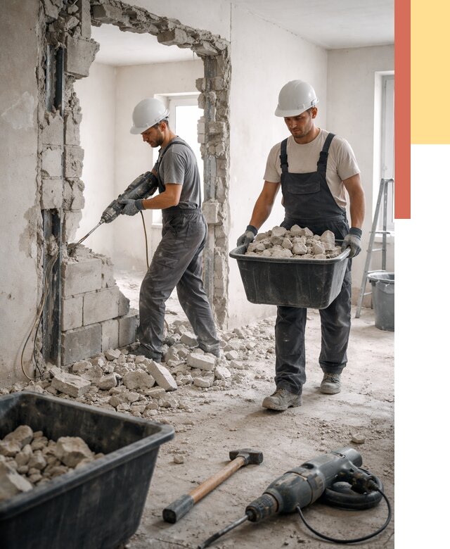 Демонтаж блоковых перегородок в Кимрах от 3915 руб. — быстро и недорого | ОТДЕЛОЧНИК-Кмы