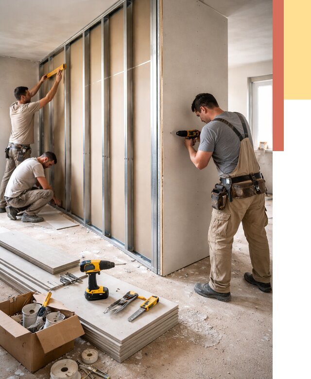 Монтаж однослойной перегородки из гипсокартона в Кимрах от 679 руб. | ОТДЕЛОЧНИК-Кмы