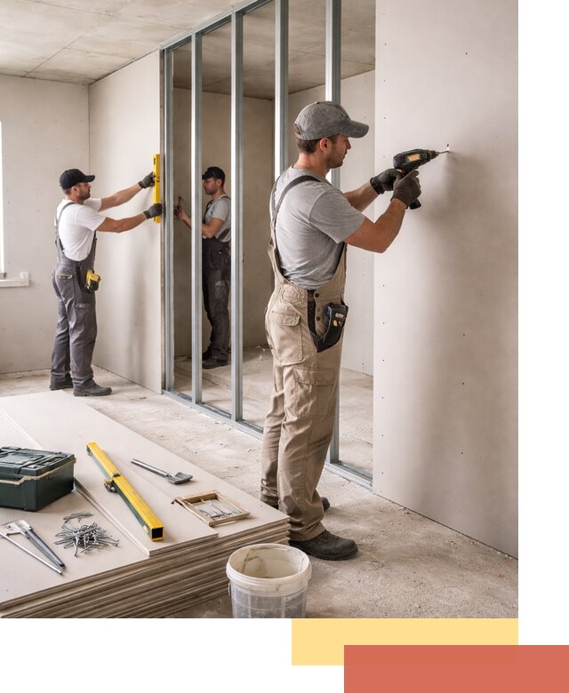 Однослойная перегородка из гипсокартона в Кимрах под ключ, монтаж и отделка