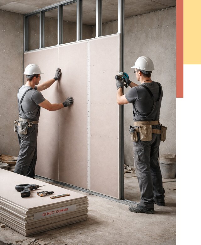 Перегородка из огнестойкого гипсокартона в Кимрах от 1931 руб. под ключ | ОТДЕЛОЧНИК-Кмы
