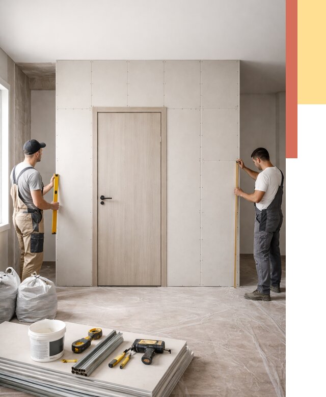 Перегородка из гипсокартона с дверью в Кимрах от 4698 руб. под ключ | ОТДЕЛОЧНИК-Кмы