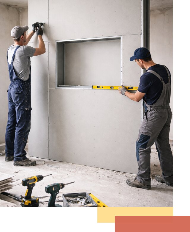 Перегородка из гипсокартона с нишей под декор в Кимрах