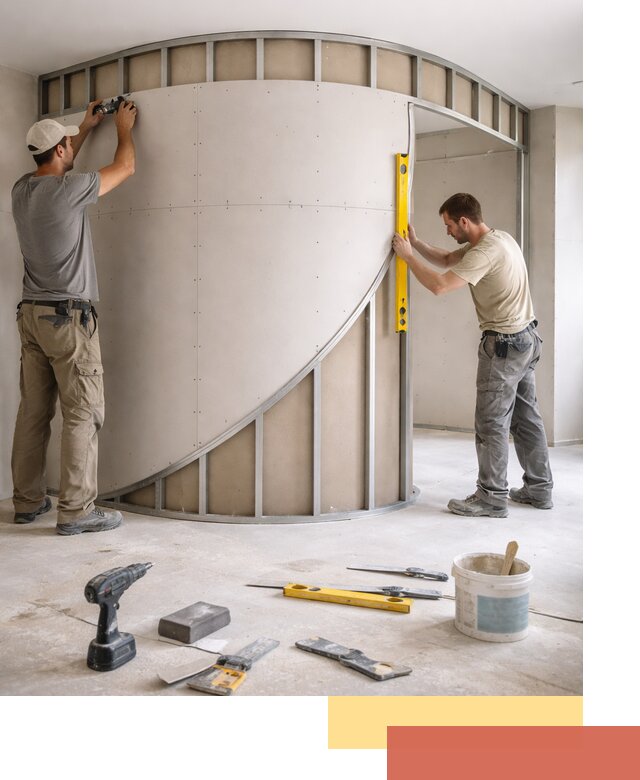 Радиусная перегородка из гипсокартона в Кимрах под ключ