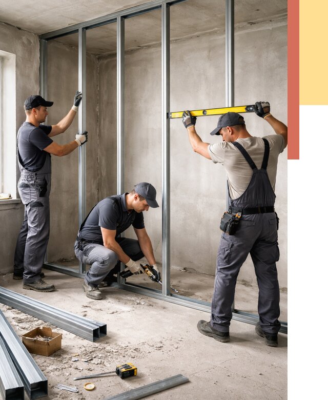 Монтаж каркаса перегородки из профиля в Кимрах от 783 руб. | ОТДЕЛОЧНИК-Кмы