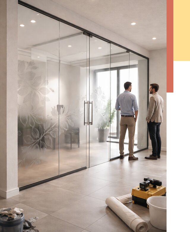 Стеклянные перегородки с рисунком в Кимрах от 13049 руб. монтаж и нанесение | ОТДЕЛОЧНИК-Кмы