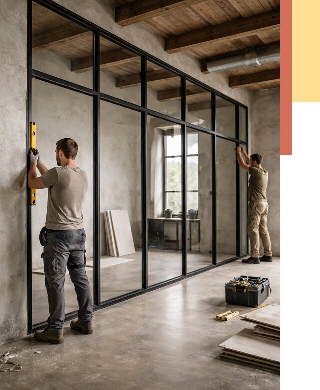 Стеклянные перегородки лофт в Кимрах от 10961 руб. под ключ | ОТДЕЛОЧНИК-Кмы