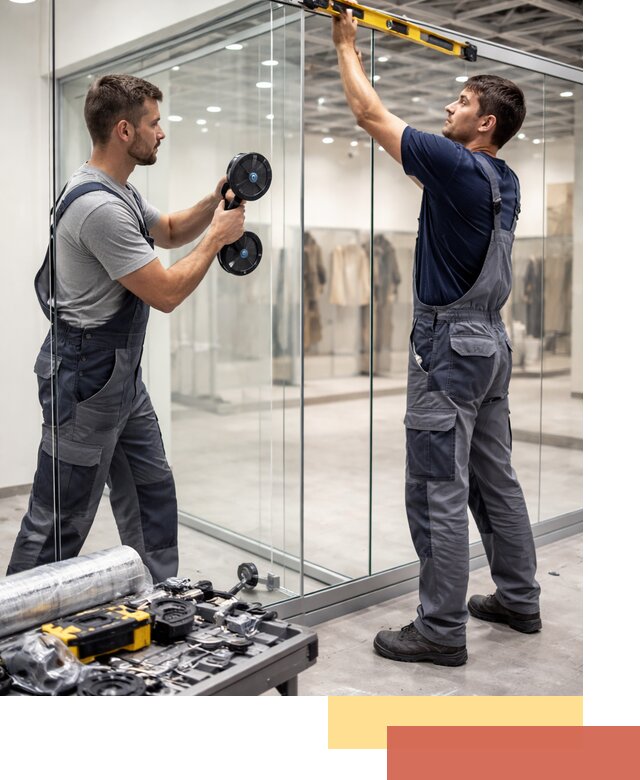 Стеклянные перегородки для магазинов в Кимрах — монтаж и установка