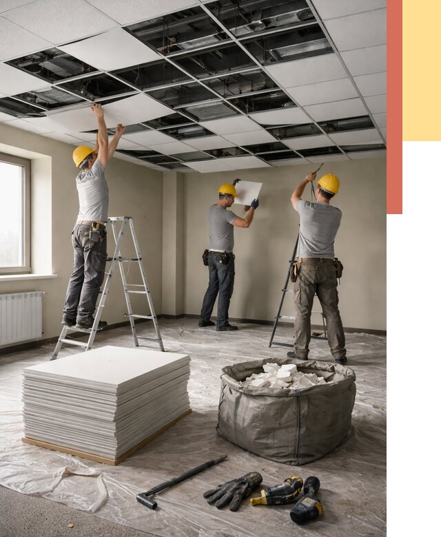 Демонтаж потолка Армстронг в Кимрах от 4698 руб. быстро и недорого | ОТДЕЛОЧНИК-Кмы