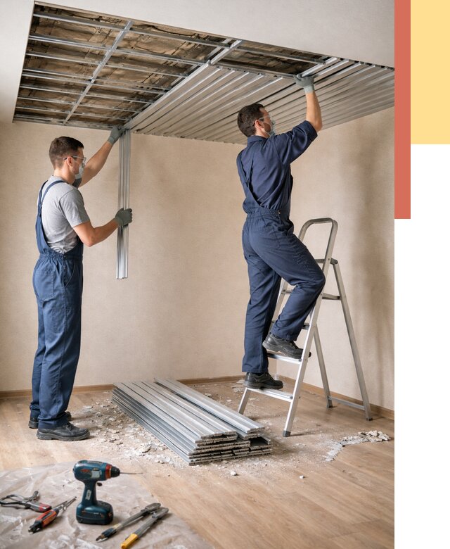 Демонтаж реечного потолка в Кимрах от 4698 руб. быстро и недорого | ОТДЕЛОЧНИК-Кмы