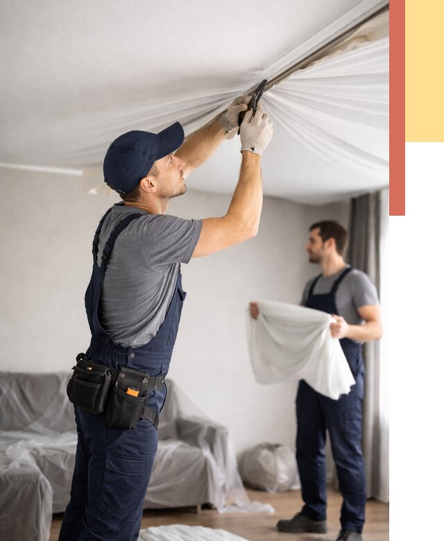 Демонтаж натяжного потолка в Кимрах от 4698 руб. — снятие и разбор под ключ | ОТДЕЛОЧНИК-Кмы