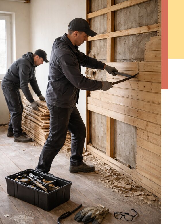 Демонтаж вагонки в Кимрах от 3967 руб/м2 — быстро и недорого | ОТДЕЛОЧНИК-Кмы