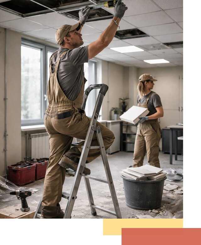 Ремонт потолка Армстронг и замена плит в Кимрах