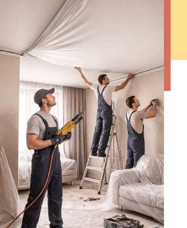 Установка натяжного потолка в Кимрах от 4698 руб. | Быстро и недорого — ОТДЕЛОЧНИК-Кмы