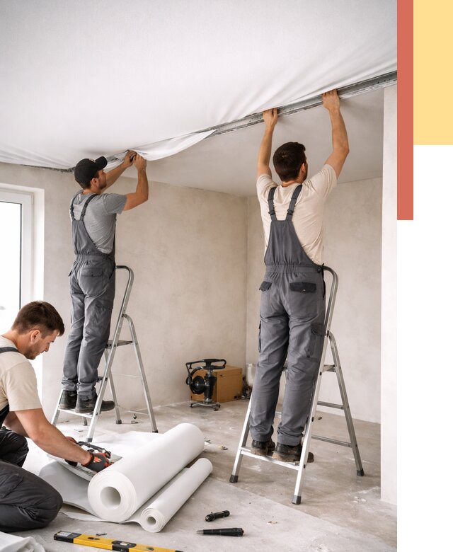 Монтаж тканевого натяжного потолка в Кимрах от 3654 руб. под ключ | ОТДЕЛОЧНИК-Кмы