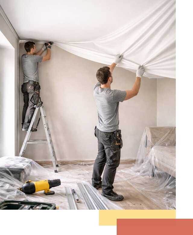 Монтаж тканевого натяжного потолка в Кимрах недорого и быстро