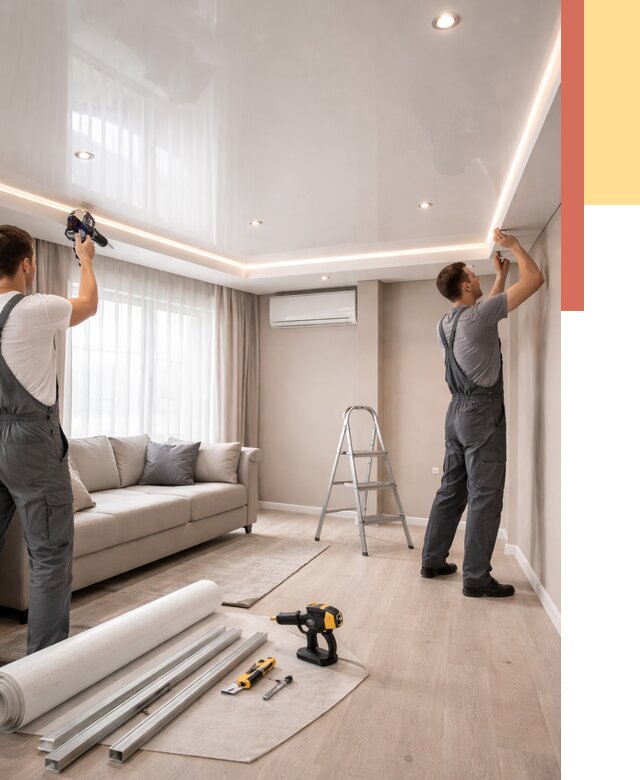 Монтаж глянцевого натяжного потолка в Кимрах от 783 руб. под ключ | ОТДЕЛОЧНИК-Кмы