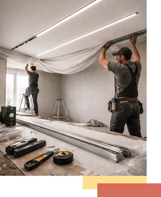 Монтаж натяжных потолков со световыми линиями в Кимрах