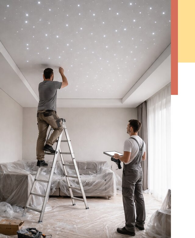 Монтаж натяжного потолка «звездное небо» в Кимрах от 6785 руб. | ОТДЕЛОЧНИК-Кмы