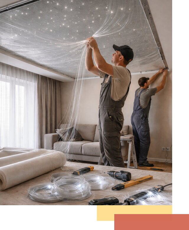 Монтаж натяжного потолка «Звездное небо» в Кимрах