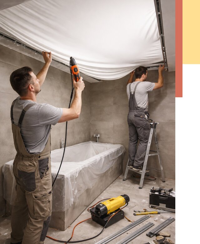 Монтаж натяжного потолка в ванной в Кимрах от 1253 руб. под ключ | ОТДЕЛОЧНИК-Кмы