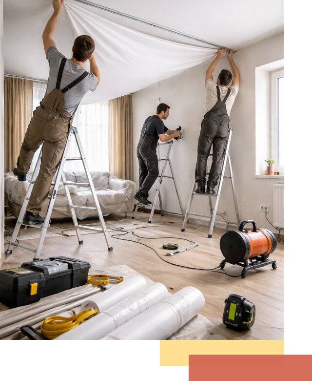 Монтаж натяжного потолка в гостиной в Кимрах