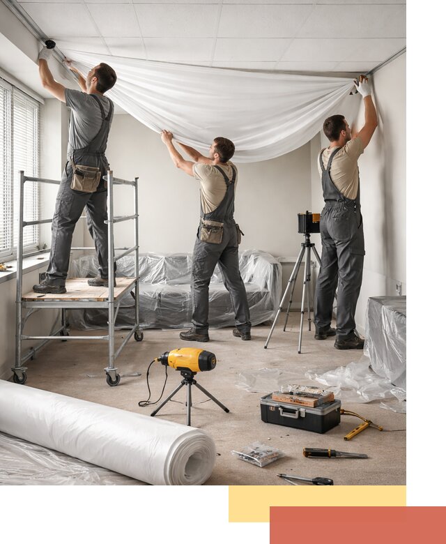 Монтаж натяжного потолка в офисе в Кимрах