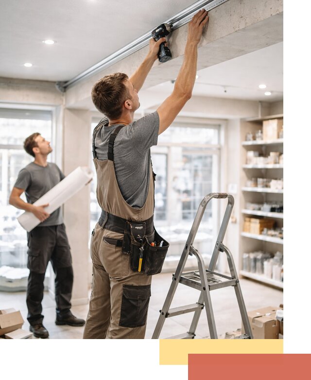 Монтаж натяжных потолков в магазине в Кимрах