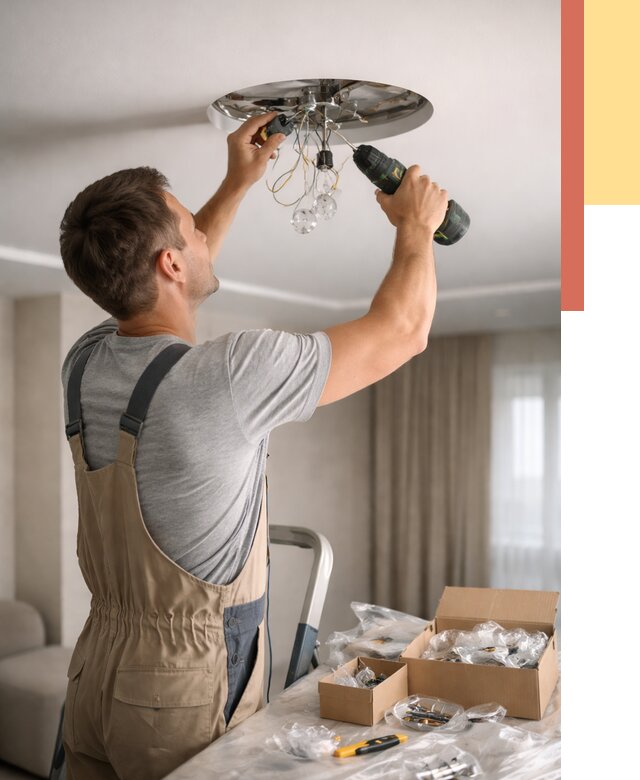 Установка люстры в натяжной потолок в Кимрах от 1253 руб. | Быстро и недорого — ОТДЕЛОЧНИК-Кмы