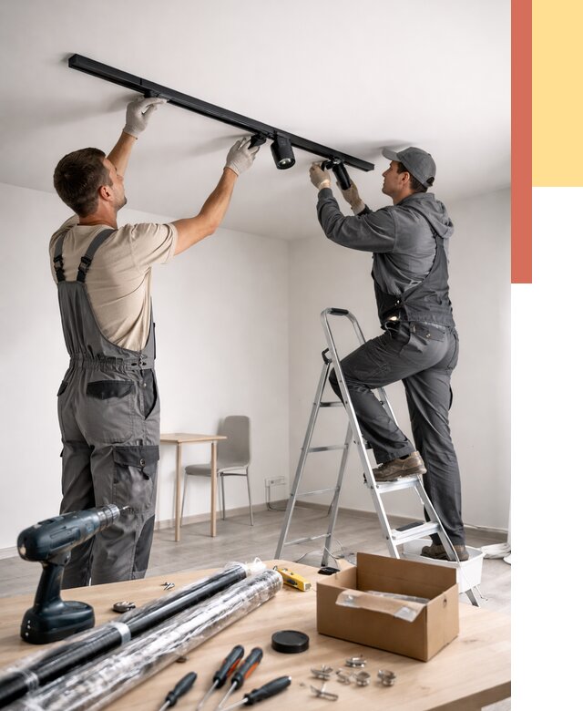 Установка трековых светильников в натяжной потолок в Кимрах от 4384 руб. | ОТДЕЛОЧНИК-Кмы