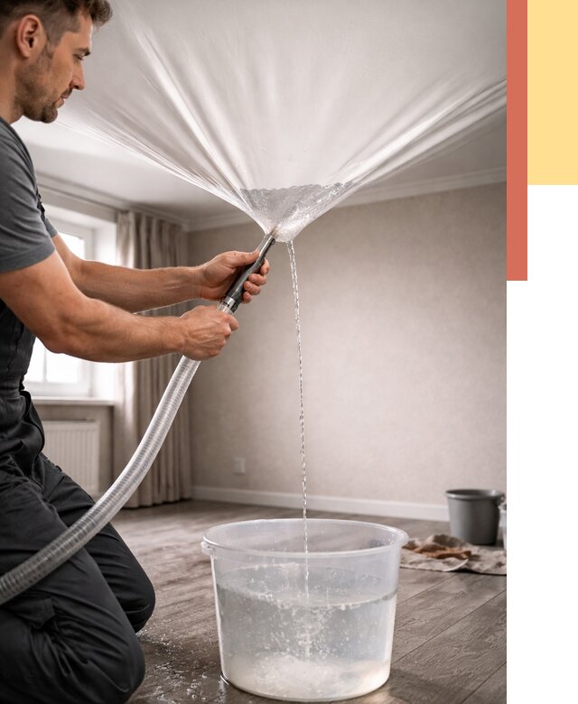 Слив воды с натяжного потолка в Кимрах от 2610 руб. быстро и недорого | ОТДЕЛОЧНИК-Кмы