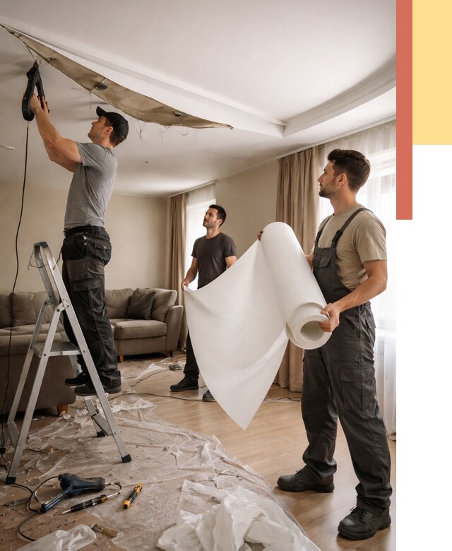 Замена полотна натяжного потолка в Кимрах от 9917 руб. быстро и недорого | ОТДЕЛОЧНИК-Кмы