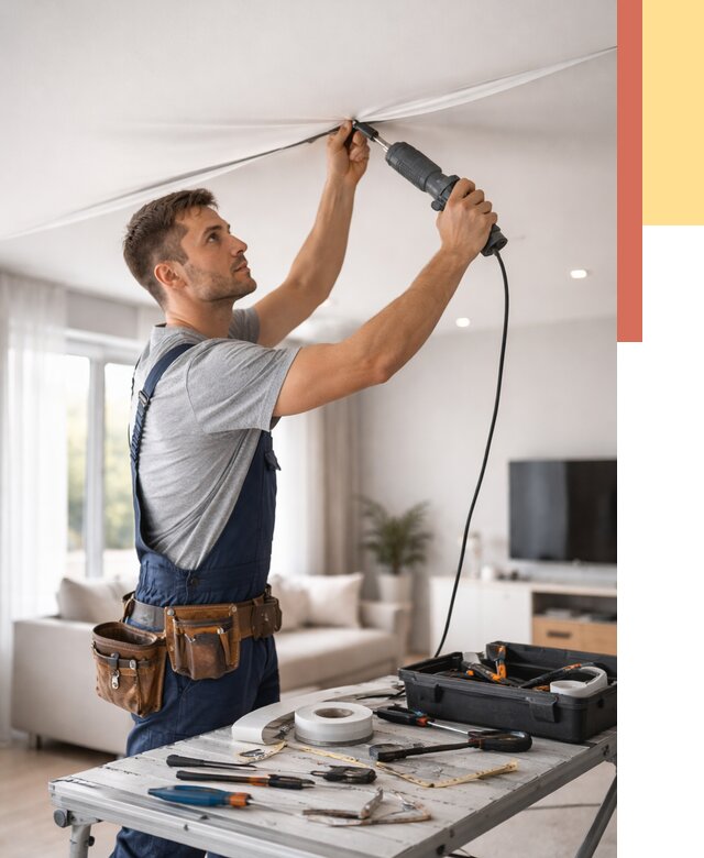 Ремонт натяжных потолков в Кимрах от 9917 руб. под ключ — ОТДЕЛОЧНИК-Кмы