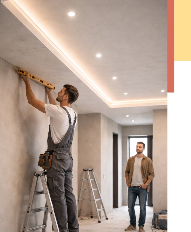 Потолок из гипсокартона с подсветкой в Кимрах от 783 руб./м2 под ключ | ОТДЕЛОЧНИК-Кмы